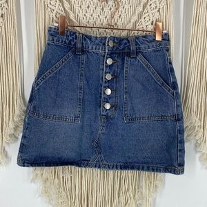 Cotton On Denim Blue Button Front Pockets Mini Skirt Size 4 Retro